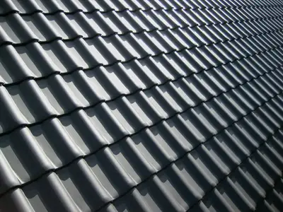 Charcoal steel roof catching low evening light