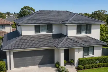 The finished home with a crisp re-roof and new spouting